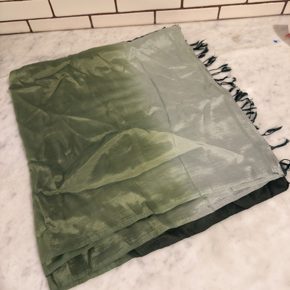 Ombre Silk Scarf Shawl Wrap‎ Green Dip Dye Fringed